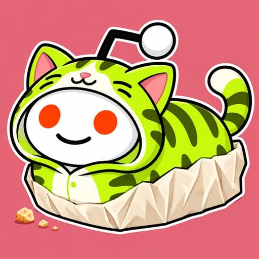 Snoo tucks all four mitten paws into a perfect cat loaf inside a crinkled bakery paper cuff, with his striped tail and antenna poking out.